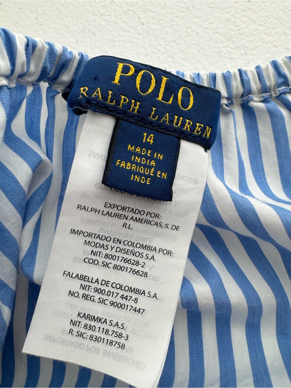 Polo Ralph Lauren Blue White Striped Eyelet Peasant Blouse 14 Cottagecore - Picture 4 of 8